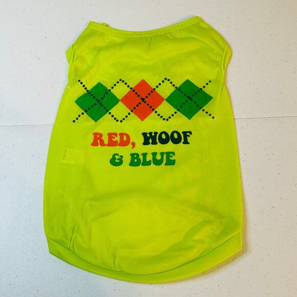RED WOOF & BLUE Light green small dog shirt Fourth of July Patriotic pet shirt - Picture 1 of 8